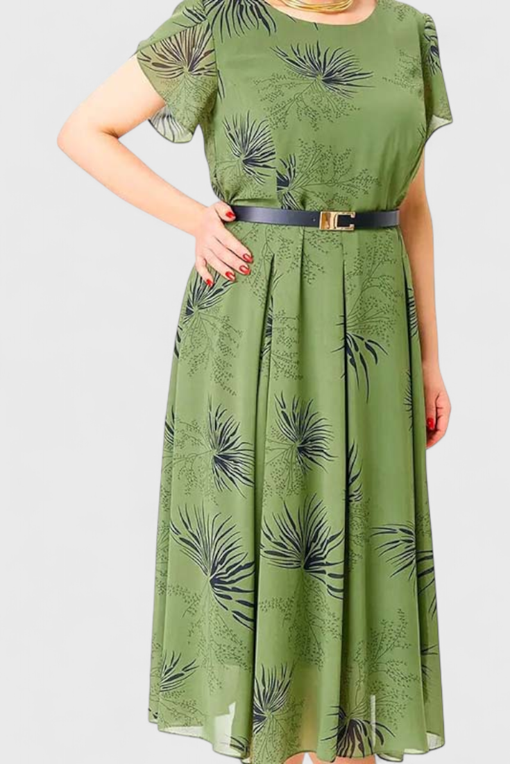 Lupita Vestido Midi Verde de Chiffon con Corte en A