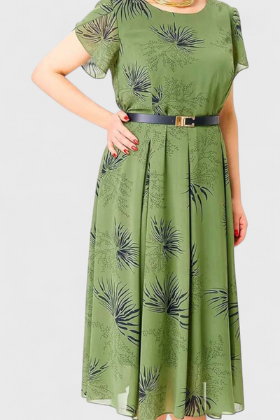 Lupita Vestido Midi Verde de Chiffon con Corte en A