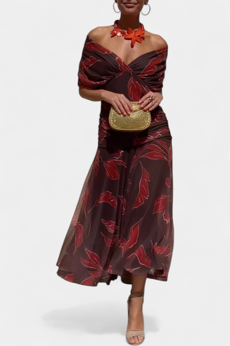 Vestido Largo Alondra con Estampado Floral y Escote en V