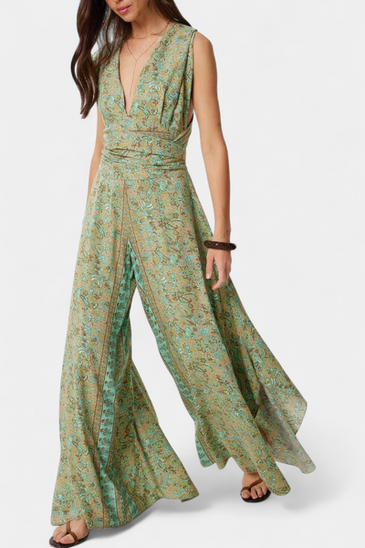 Mono Cruzado Leandra con Estampado Floral en Verde