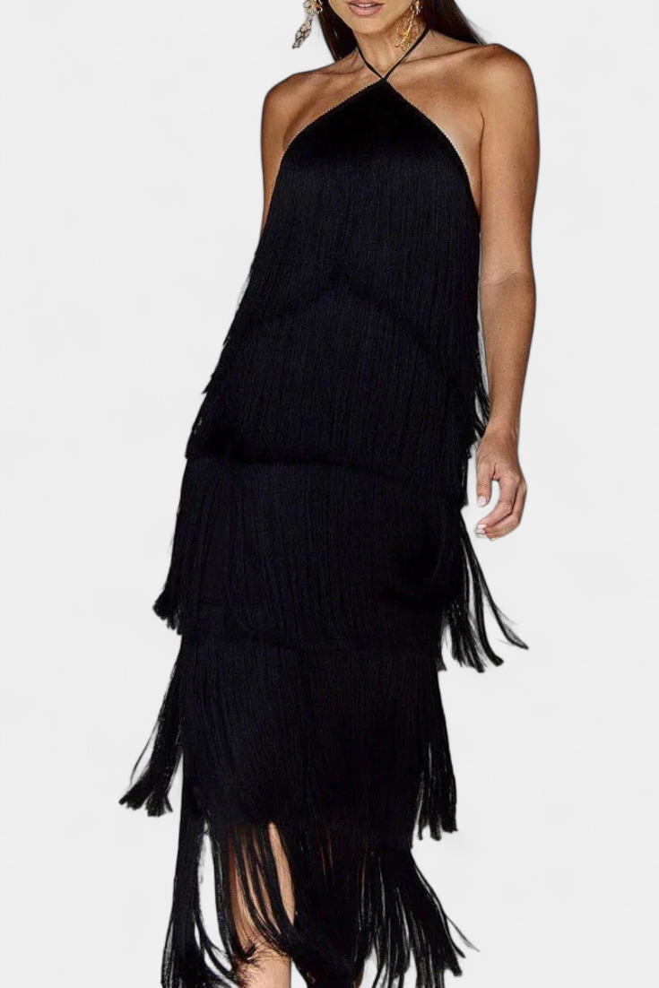 Saidey Vestido con Flecos y Espalda Abierta