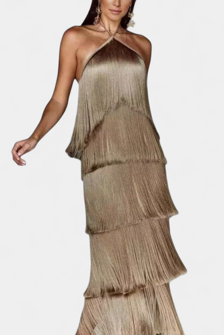 Saidey Vestido con Flecos y Espalda Abierta