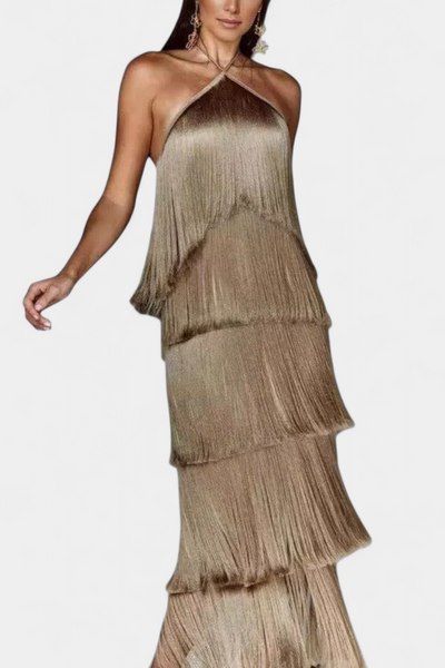 Saidey Vestido con Flecos y Espalda Abierta
