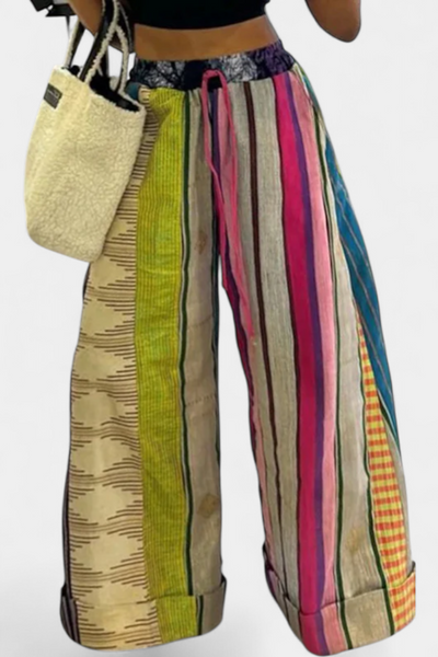 Claudine Pantalones Anchos Casual con Diseño de Rayas