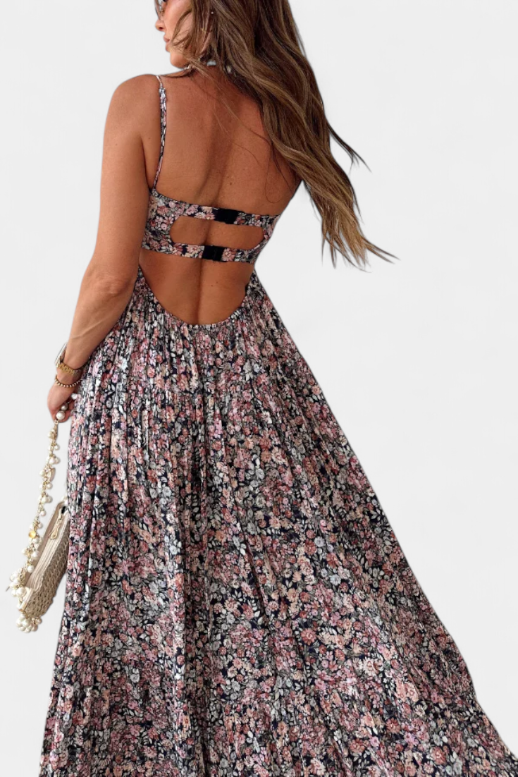 Vestido Maxi Floral Reyna con Espalda Descubierta