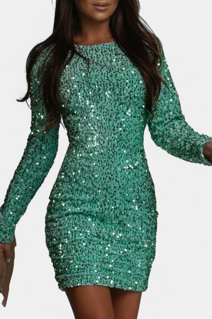 Vestido Largo de Fiesta Adèle con Espalda Abierta y Brillo Invernal