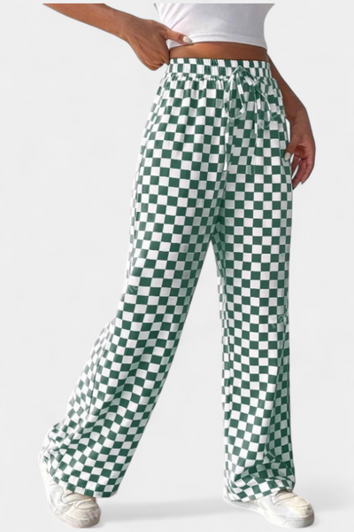 Hilaria Pantalones de Pierna Ancha con Diseño de Cuadros