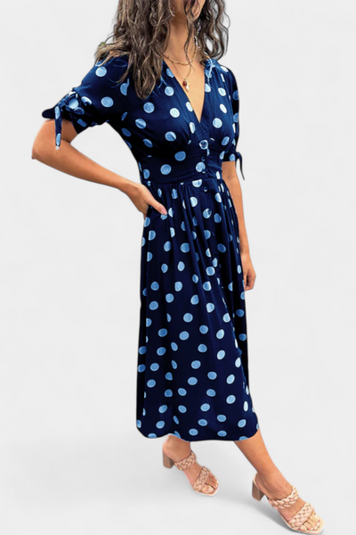 Lizzie Vestido Midi de Lunares con Escote en V