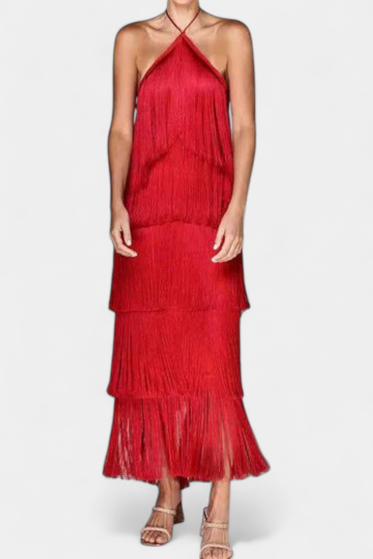 Saidey Vestido con Flecos y Espalda Abierta