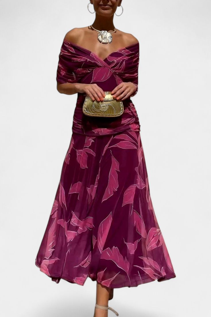 Vestido Largo Alondra con Estampado Floral y Escote en V