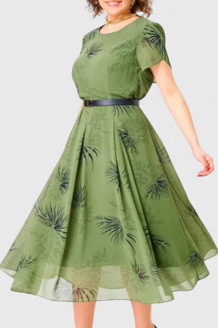 Lupita Vestido Midi Verde de Chiffon con Corte en A