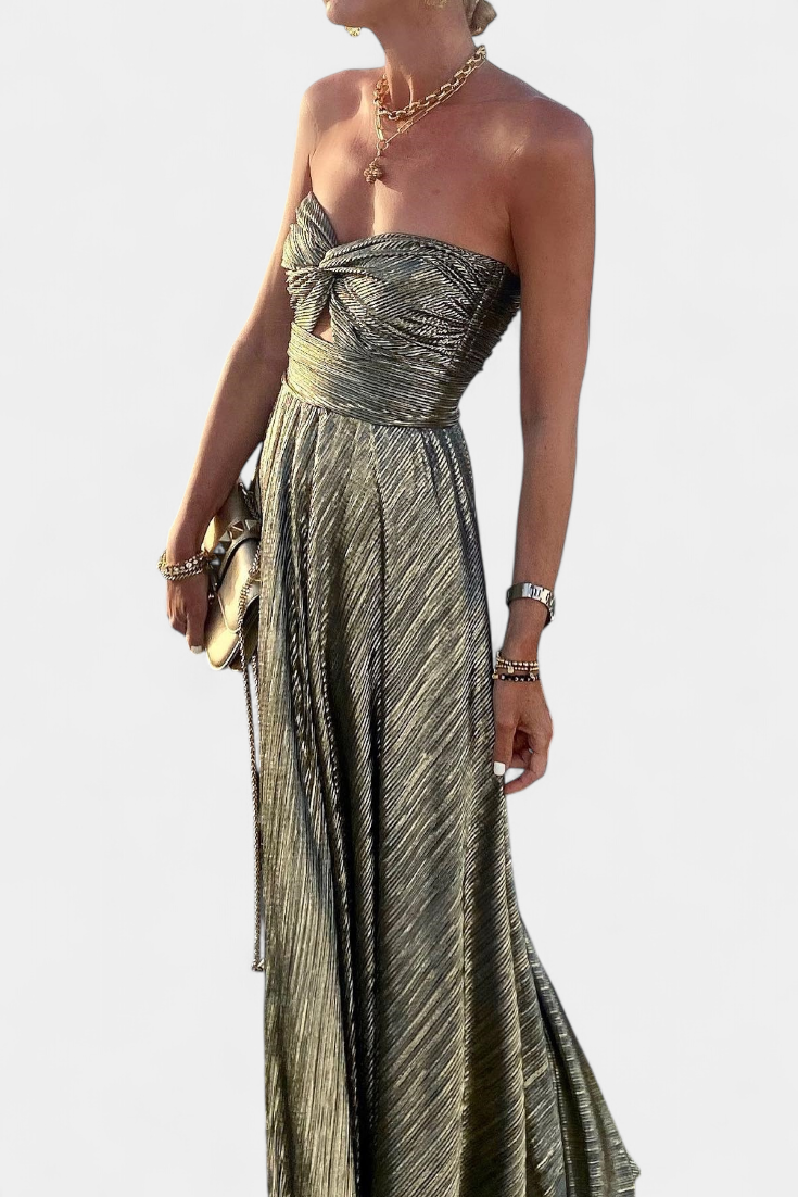 Vestido Largo Sin Tirantes Onelia con Acabado Metalizado