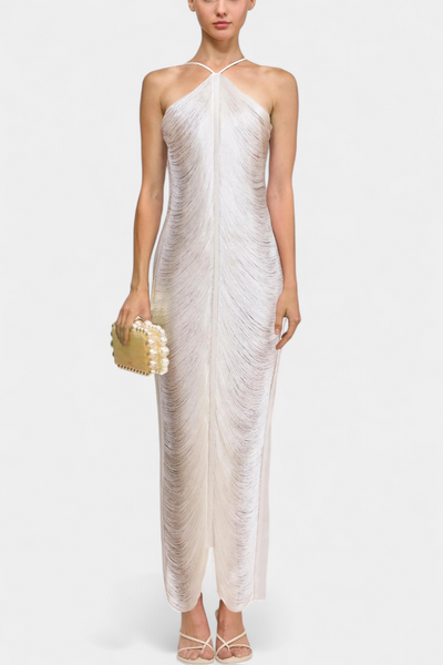 Vestido Halter Jianna con Flecos de Metal