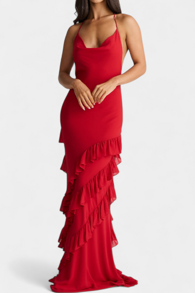 Vestido Maxi Padeline con Volantes y Espalda Descubierta