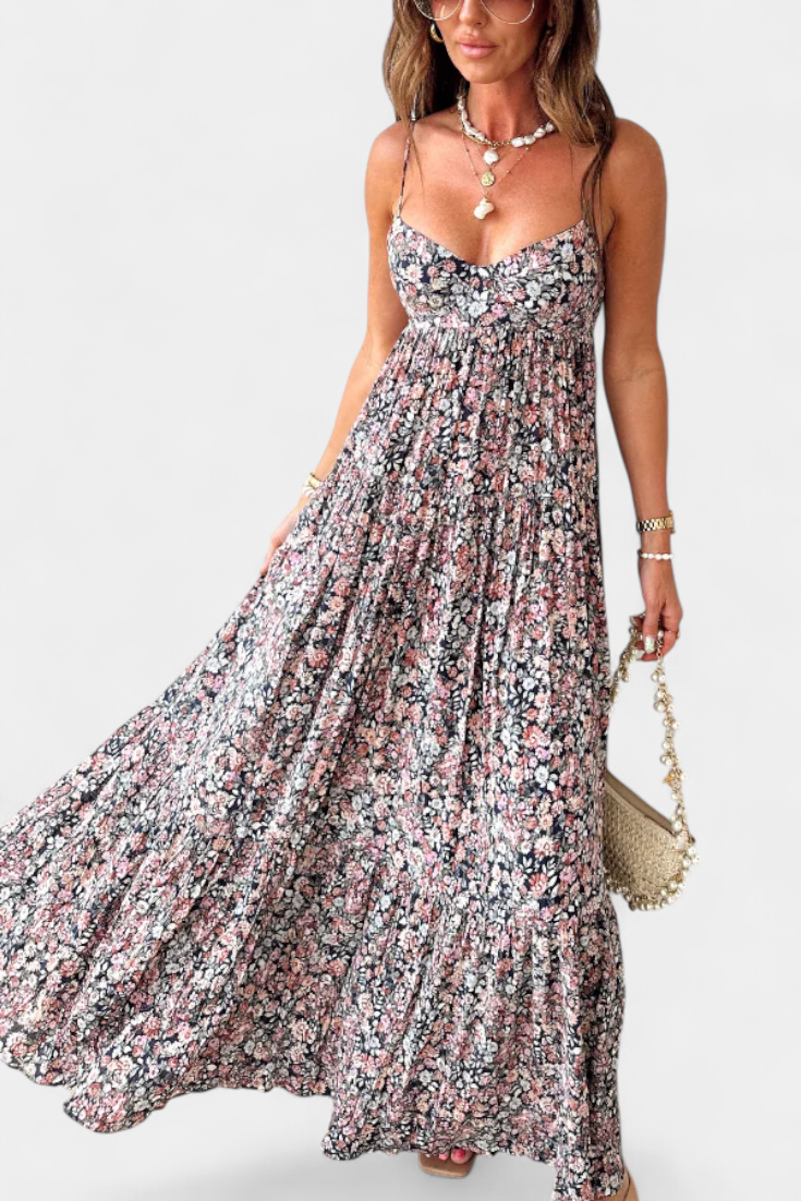 Vestido Maxi Floral Reyna con Espalda Descubierta