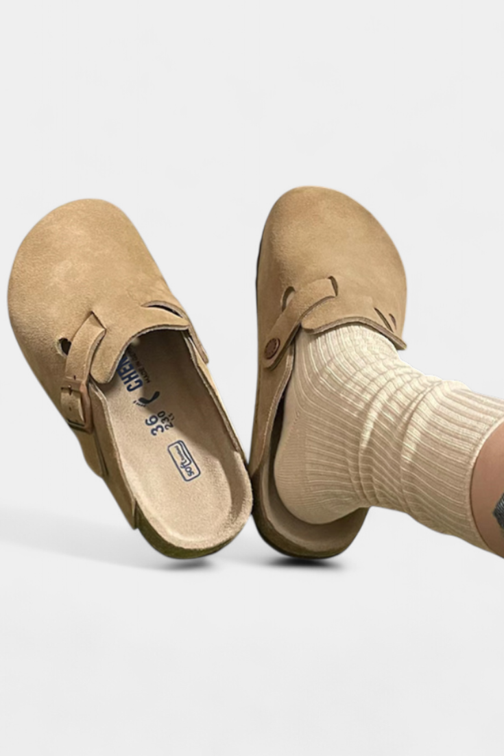 Aubree Unisex Suede Clogs with Adjustable Buckle