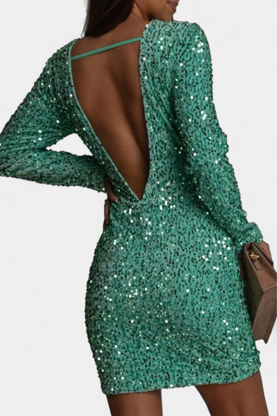 Vestido Largo de Fiesta Adèle con Espalda Abierta y Brillo Invernal