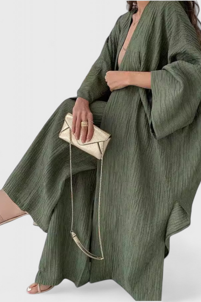 Caspian Conjunto de Dos Piezas con Kimono Largo y Estilo Relajado