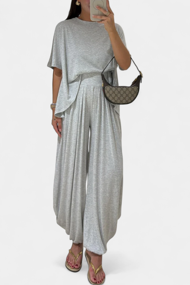 Conjunto Casual Trista: Top Suave y Pantalones de Pierna Ancha