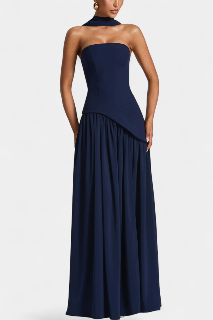Celaena Vestido Maxi Chiffon Off Shoulder con Abertura Lateral