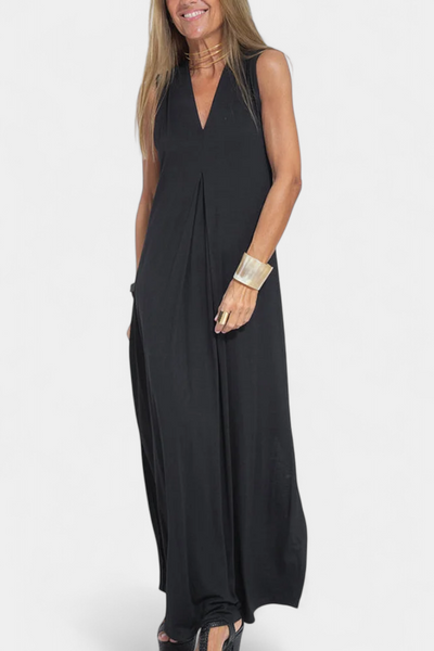 Vestido Maxi Sin Mangas Felisa en Color Sólido con Silueta Elegante