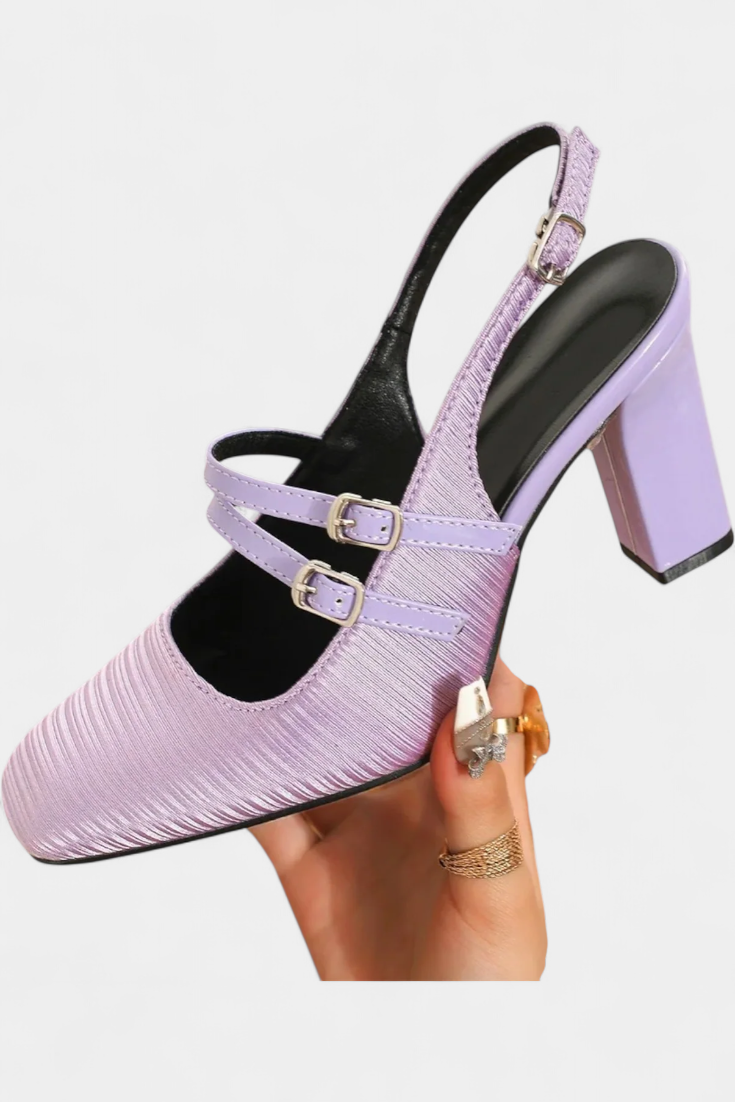 Tacones Satinados Orlanda con Doble Tira y Correa en el Tobillo
