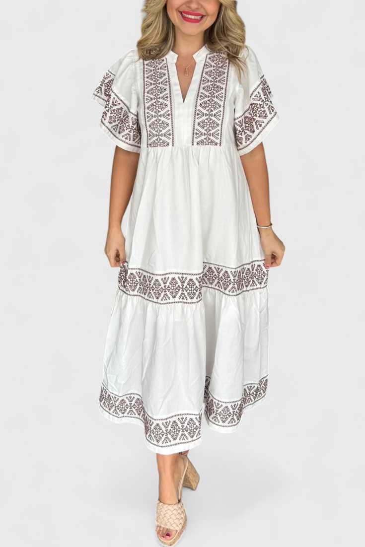 Vestido Maxi Boho Allona con Escote en V y Corte Suelto