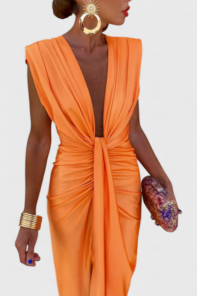 Lakisha Vestido Midi Ajustado con Escote Profundo