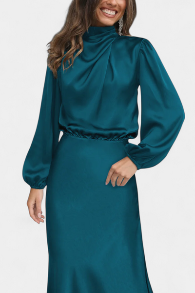 Cecila Maxi Dress with High Neck and Floral Detail