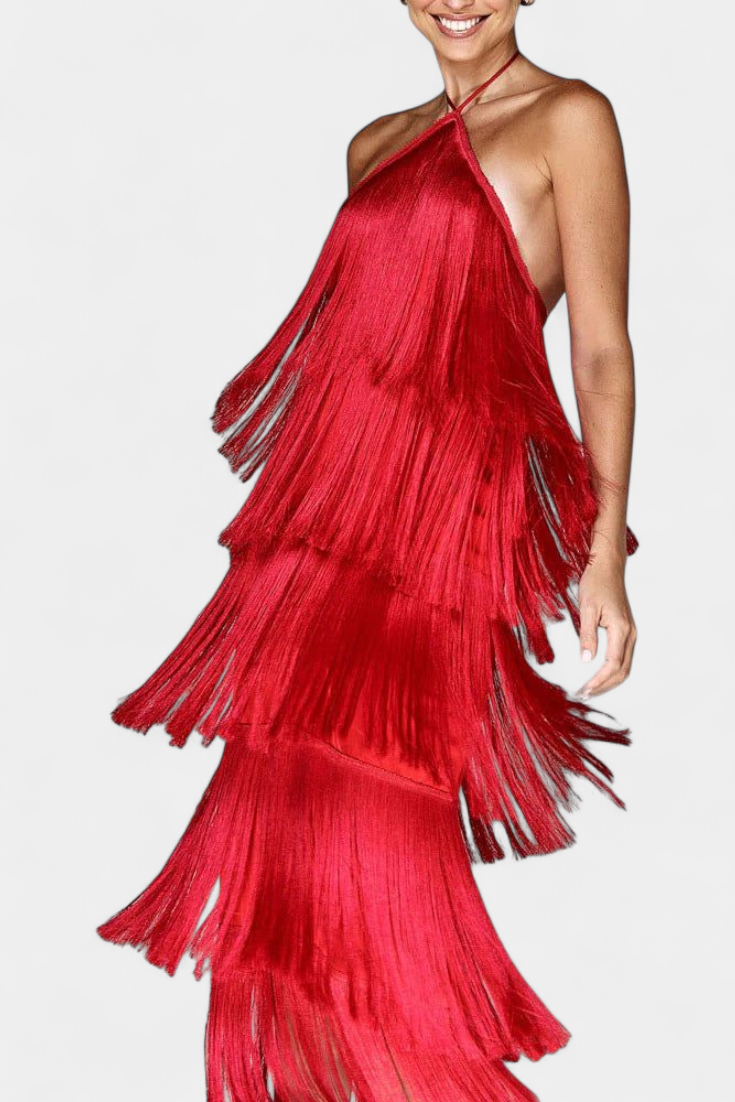 Saidey Vestido con Flecos y Espalda Abierta
