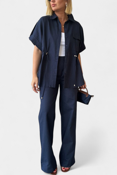 Lani Conjunto Casual de Camisa y Pantalones de Algodón y Lino