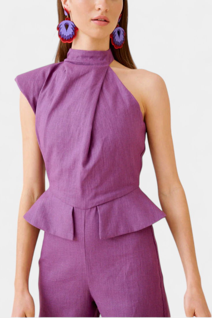 Nerida Asymmetrical Long Dress in Linen and Cotton