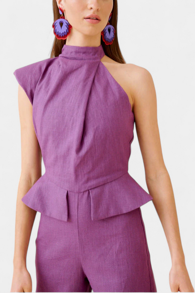 Nerida Asymmetrical Long Dress in Linen and Cotton