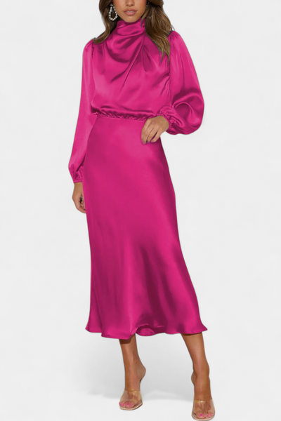 Cecila Maxi Dress with High Neck and Floral Detail
