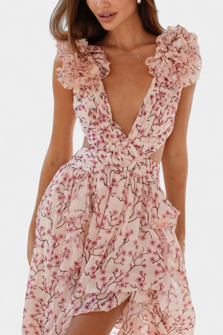 Zuleika Vestido de Chifón con Volantes y Aberturas Lateral