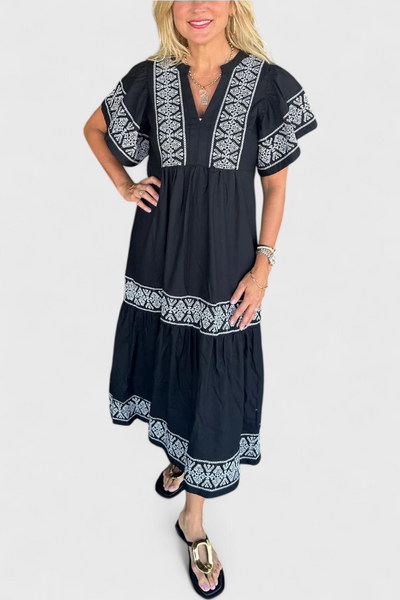 Vestido Maxi Boho Allona con Escote en V y Corte Suelto