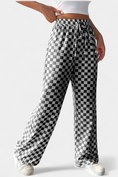 Hilaria Pantalones de Pierna Ancha con Diseño de Cuadros