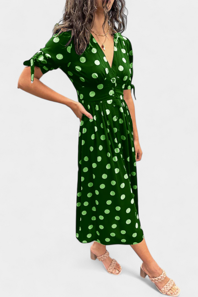 Lizzie Vestido Midi de Lunares con Escote en V
