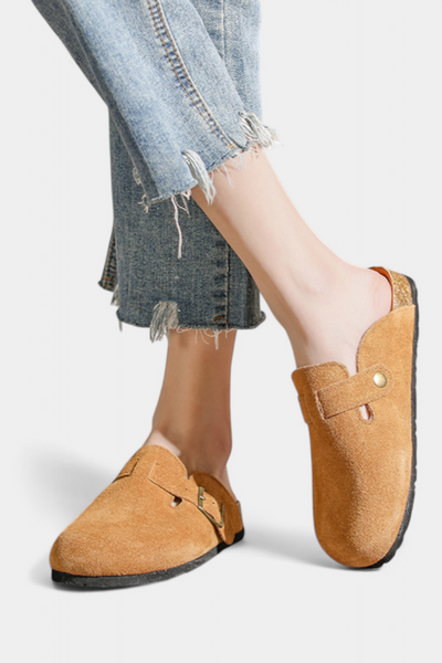 Aubree Unisex Suede Clogs with Adjustable Buckle