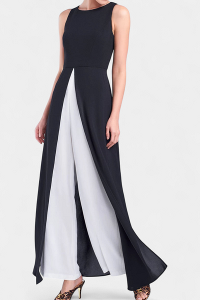 Alicia Conjunto Elegante Bicolor sin Mangas con Pantalones Amplios