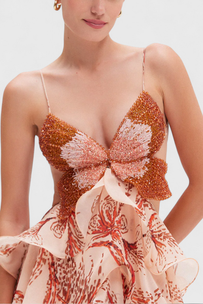 Juliette Vestido con Volantes y Escote en Forma de Joya