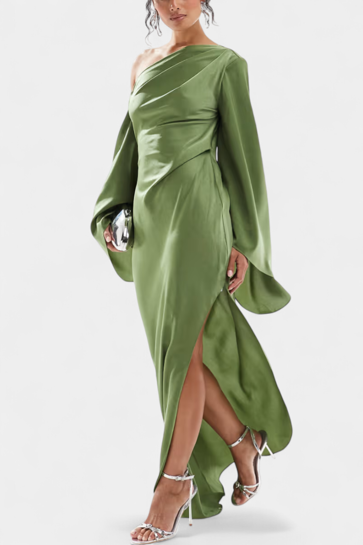 Vestido Maxi Asimétrico de Un Hombro Keisha con Cintura Definida