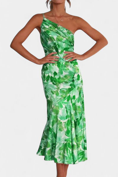 Vestido Asimétrico de Un Hombro Reya con Diseño Floral