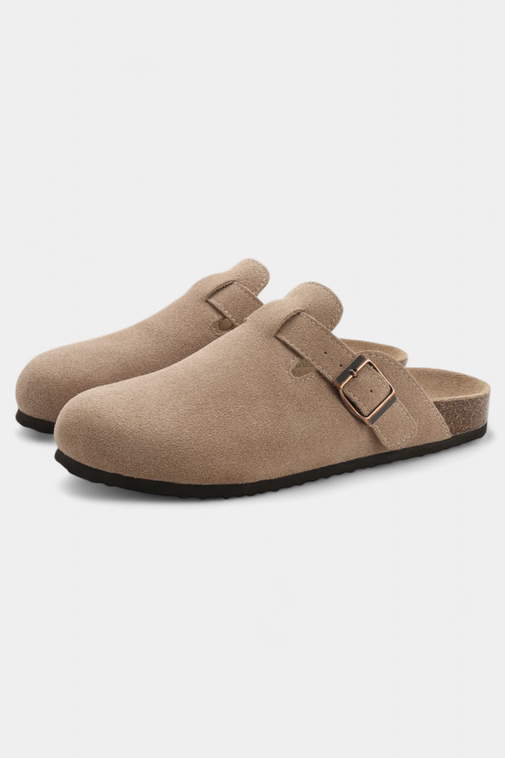 Aubree Unisex Suede Clogs with Adjustable Buckle