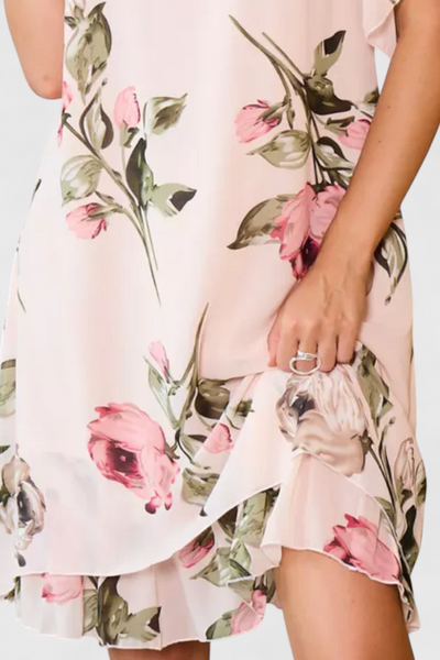 Tameka Vestido de Gasa Suave con Pétalos y Mangas Transparentes