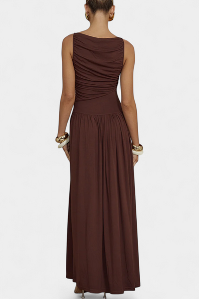 Maddy Vestido Maxi Sin Mangas con Drapeado Lateral Elegante