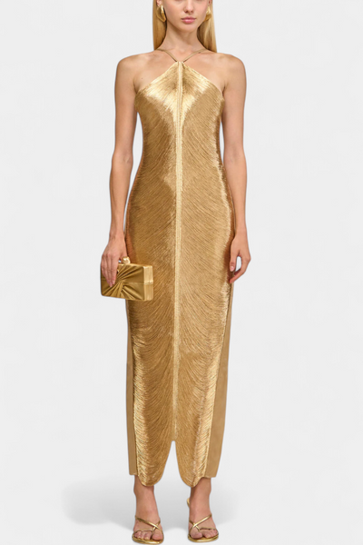 Vestido Halter Jianna con Flecos de Metal