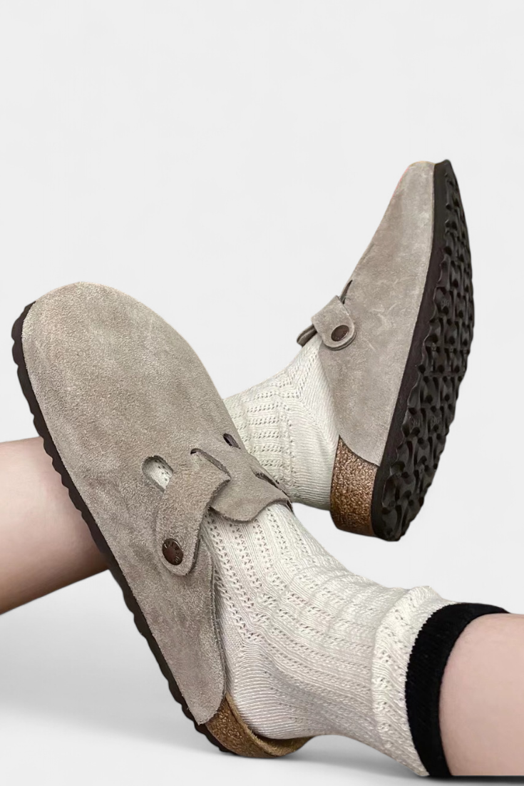 Aubree Unisex Suede Clogs with Adjustable Buckle