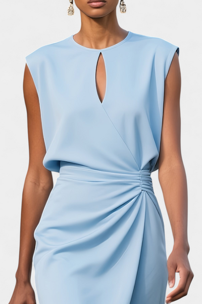 Mona Vestido Midi de Manga Larga con Escote Redondo