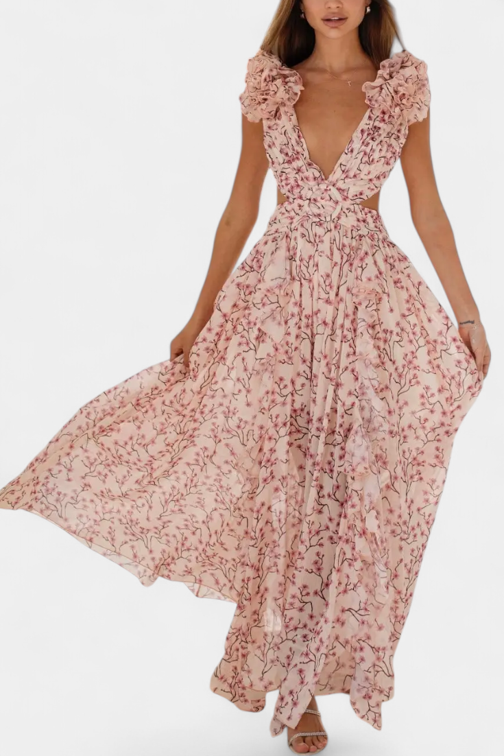 Zuleika Vestido de Chifón con Volantes y Aberturas Lateral